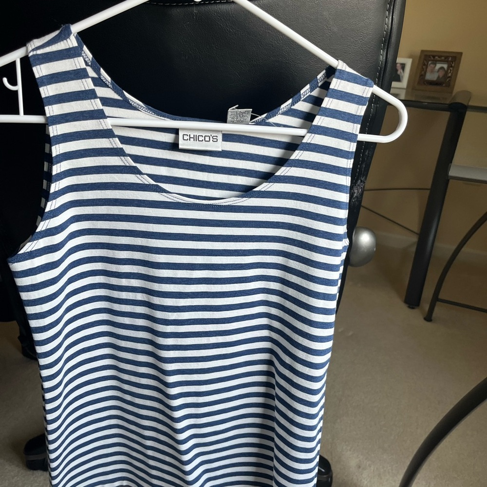 Chico's Striped Scoop Neck Tank in Navy & White